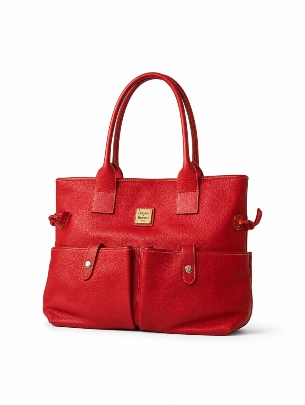Dooney & Bourke Red Pebbled Leather June Tote Bag Satchel Carryall Travel Work